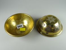 A pair of brass bowls intricately inlaid with copper & silver decoration
