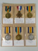 WWI PERIOD MEDALS comprising three Victory medals including one with oak leaf spray, two British War