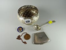 A Malayan silver rose bowl together with a silver spoon & a compact etc