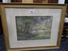 A small watercolour of a cottage & country scene by PARKER HAGARTY