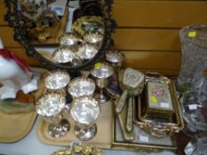 A metal toilet mirror, EPNS goblets, dressing table set etc