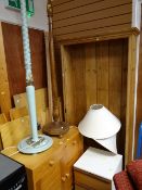 A pine chest of drawers, large pine bookcase together with a pine bed in kit form & a chest of