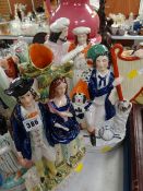 Three Staffordshire flat backs, one entitled 'Welsh Shepherd' & 'The Prodigals Return'