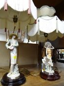 Two 'Florence' Naplesware figurative table lamps & shades