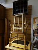 An elm smokers bow kitchen armchair together with stool etc