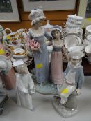 Two Lladro figures together with a Nao figure of a girl with candlestick