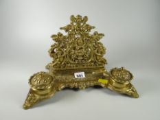A good brass desk inkwell & letter rack