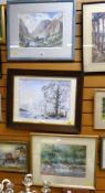 A watercolour of a Welsh mountain scene, signed MAURICE A GREENWOOD RCA together with two other