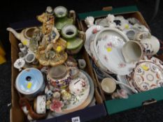 Two boxes of china including plates, vases, ornaments, teapots etc
