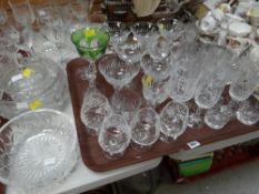 Tray of various glasses together with two cut glass fruit bowls etc