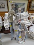 Lladro figure of an Arab boy together with a Lladro figure of young girl & boy (damaged)