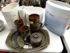 A continental pottery part coffee set on tray together with four Rosenthal German pottery vases