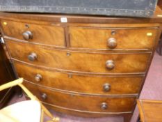 Bow front Victorian chest of three long and two short drawers