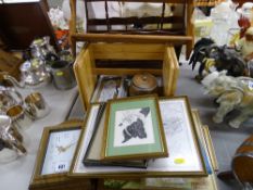 Quantity of treen including magazine rack, wall rack and a quantity of paintings and prints