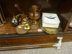 Parcel of copperware, similar items, walking cane etc