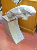Possibly showroom fibreglass/plastic Jaguar car mascot, approx 3.5ft high on a plinth