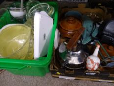 Box of mixed porcelain, glass etc and a tub of similar