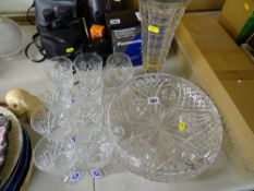 Boxed set of six crystal brandy glasses, other drinking glassware and vases and a fine pedestal