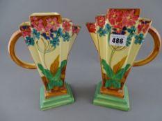 Pair of Myott & Son hand painted Art Deco jugs