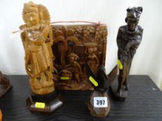Parcel of four Oriental carvings