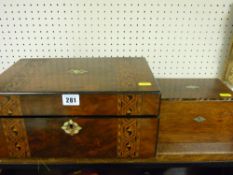 Fine example of a mahogany writing box with inlay and another mother of pearl inlaid box