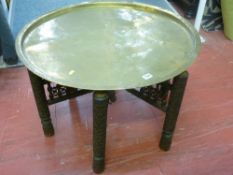 Carved support Benares brass folding table