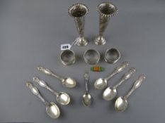 Quantity of small silver including two fluted bud vases, three napkin rings (various hallmarks)