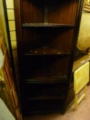 Polished wood five shelf corner unit