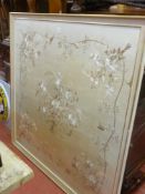 Large Oriental square framed wall hanging foliage print on silk