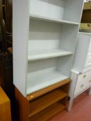 Grey modern three shelf bookcase and another smaller