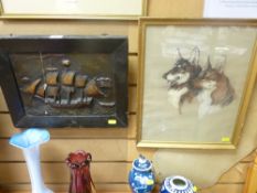 Threemaster relief panel and a mixed media painting of Alsatians