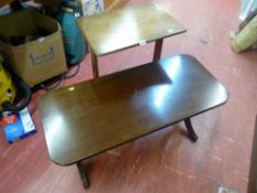 Pair of polished wood non-matching occasional tables