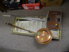 Vintage Ewbank, long handled copper bedwarming pan and an excellent gilt framed dressing mirror