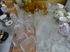 Good parcel of drinking glassware, decanter with stopper, amber glassware etc
