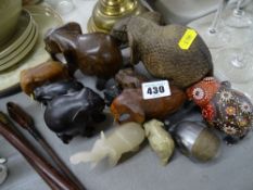 Parcel of mineral and carved elephant figures