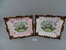 Pair of matching design Sunderland lustre ship's plaques by Dixon & Co