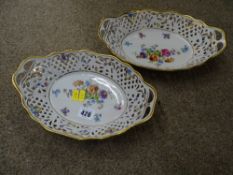 Pair of floral decorated Dresden china baskets