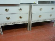 Pair of white painted two drawer chests with gold effect drop handles