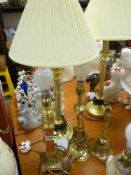 Good quantity of brass effect table lamps including a tall pair