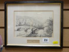 CHARLOTTE PRICE pencil drawing - entitled 'Beddgelert Bridge'