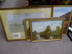 Excellent racing scene watercolour - Grand National Canal Turn after SNAFFLES and parcel of similar