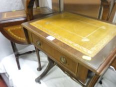 Two small occasional tables with tooled leather tops