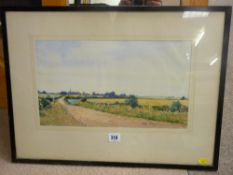 EDGAR HOLLOWAY watercolour - road to the village, dated 1930
