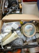 Two boxes of mainly garage tools and accessories