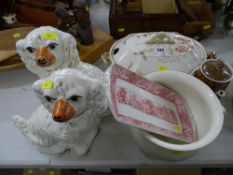 Pair of Staffs dogs, Woods & Sons sandwich plate, chamber pot etc