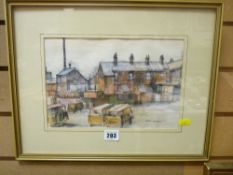 ROBERT BINDLOSS mixed media - 1970's suburban terraced houses, dated '76