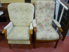 Two modern upholstered armchairs