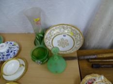 French gilt decorated three footed bowl and three satin glass vases