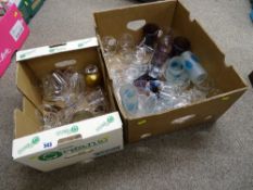 Two boxes of drinking, art and other glassware