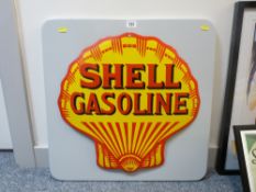 Shell gasoline advertising plaque mounted on back board